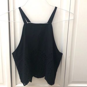 Black A&F Embroidered Halter Top